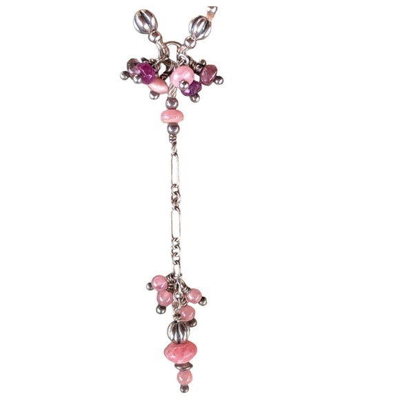 Delicate Ruby, Rose Quartz, and Pink Tourmaline with .925 beads Lariat Necklace - Picture 6 of 8